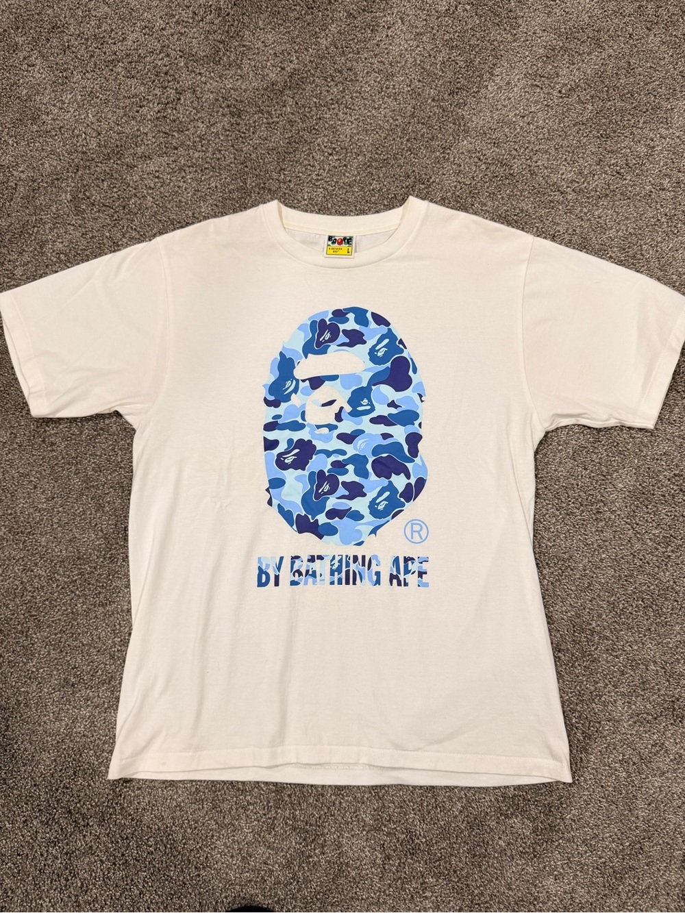 BAPE Blue Camo Head Logo Tee - White great condition